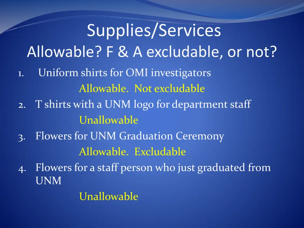 supplies services allowable f a excludable or not