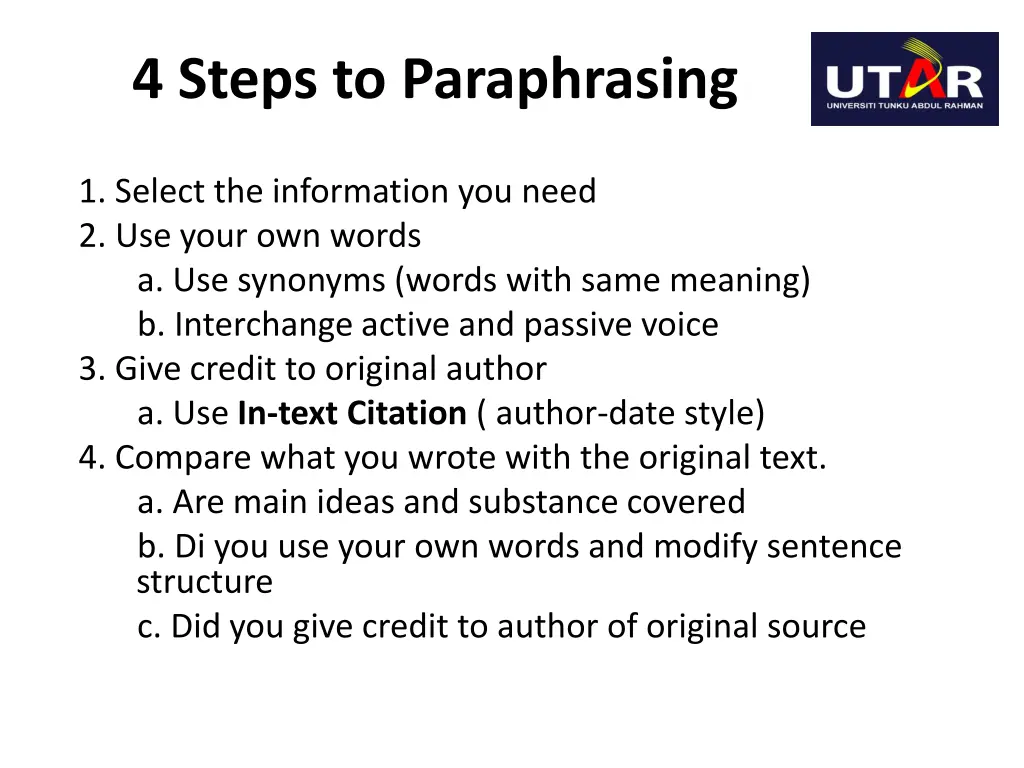 4 steps to paraphrasing