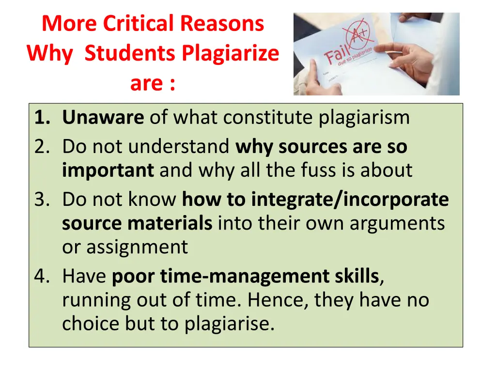 more critical reasons why students plagiarize