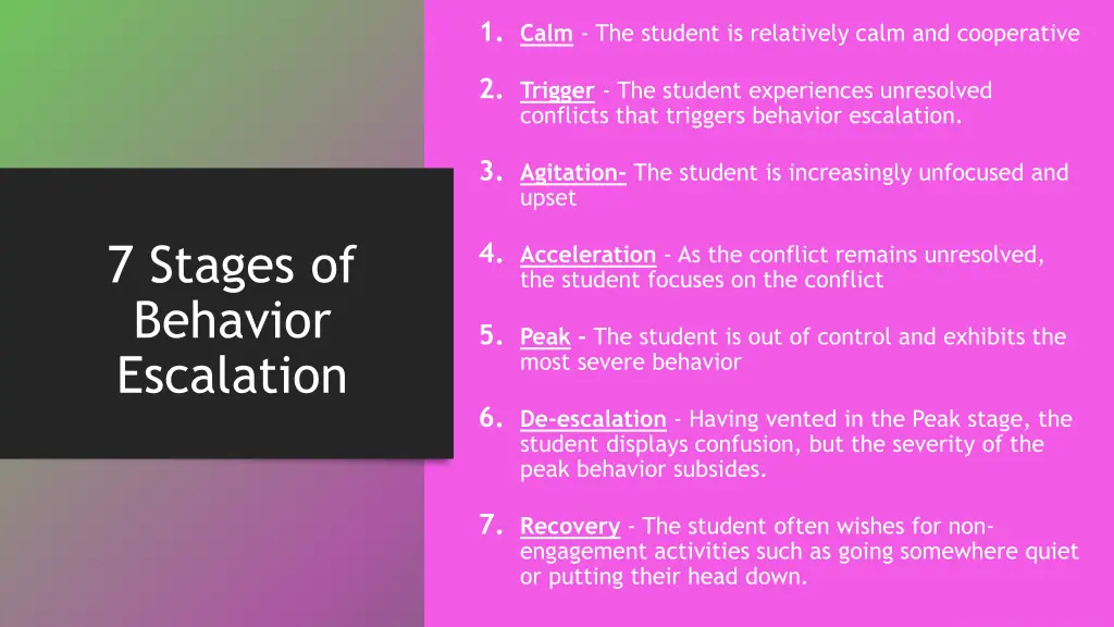 1 calm the student is relatively calm