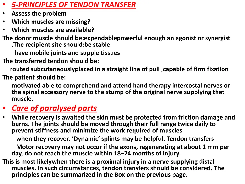 5 principles of tendon transfer assess