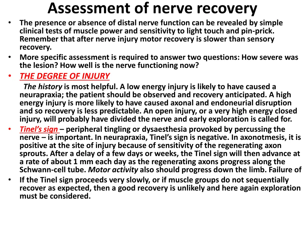 assessment of nerve recovery the presence