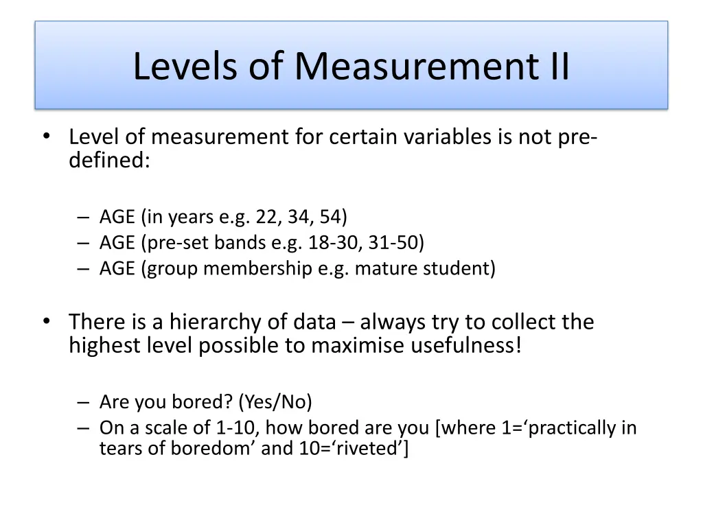 levels of measurement ii