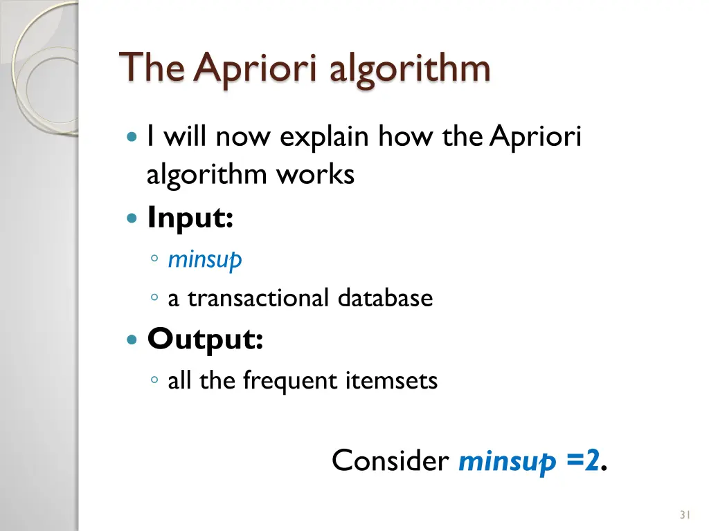 the apriori algorithm