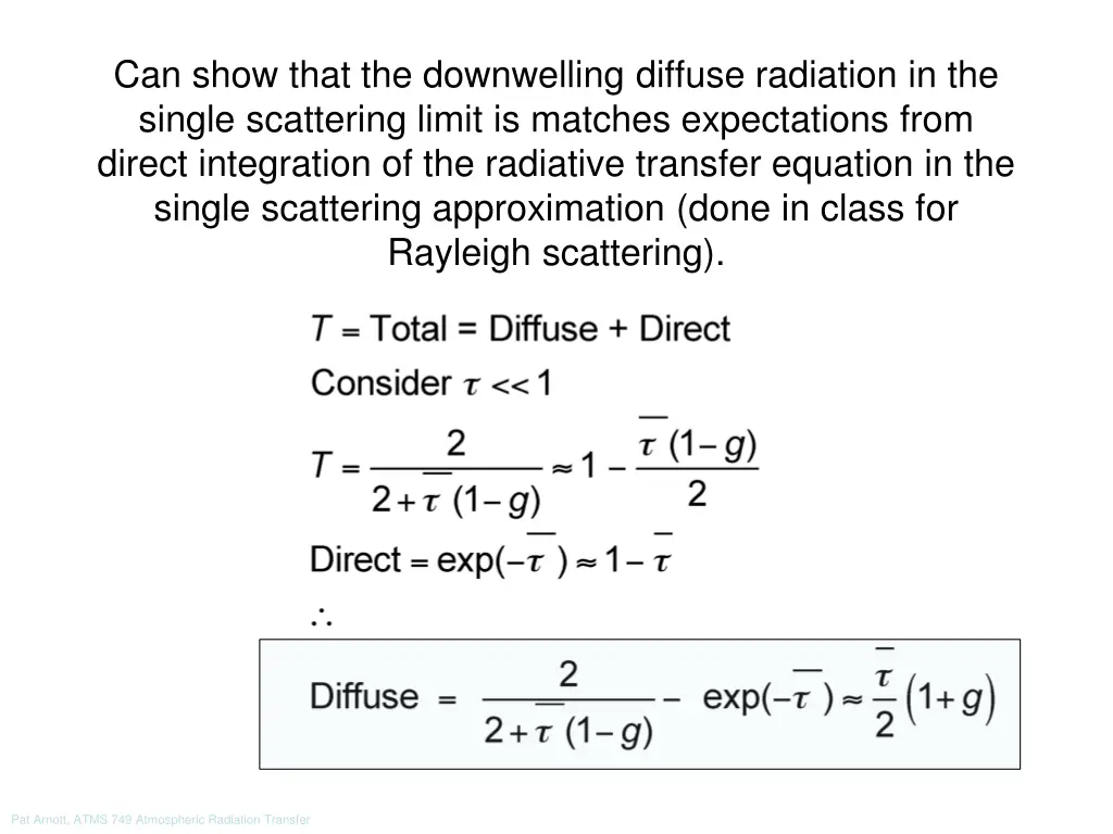 can show that the downwelling diffuse radiation