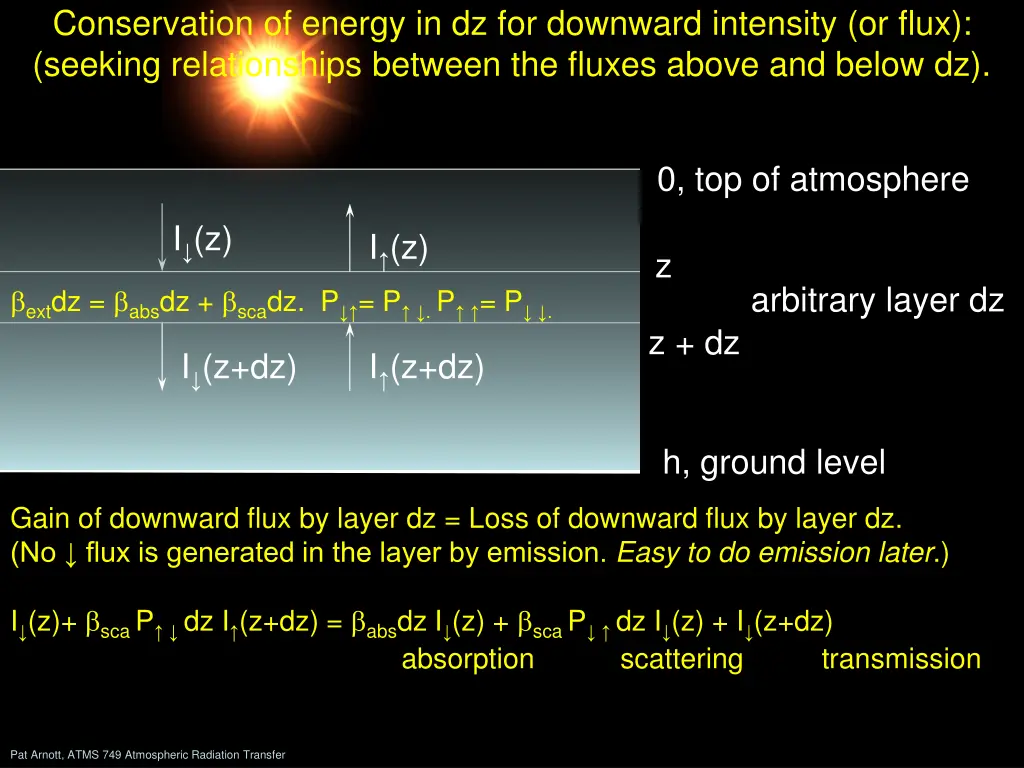 conservation of energy in dz for downward