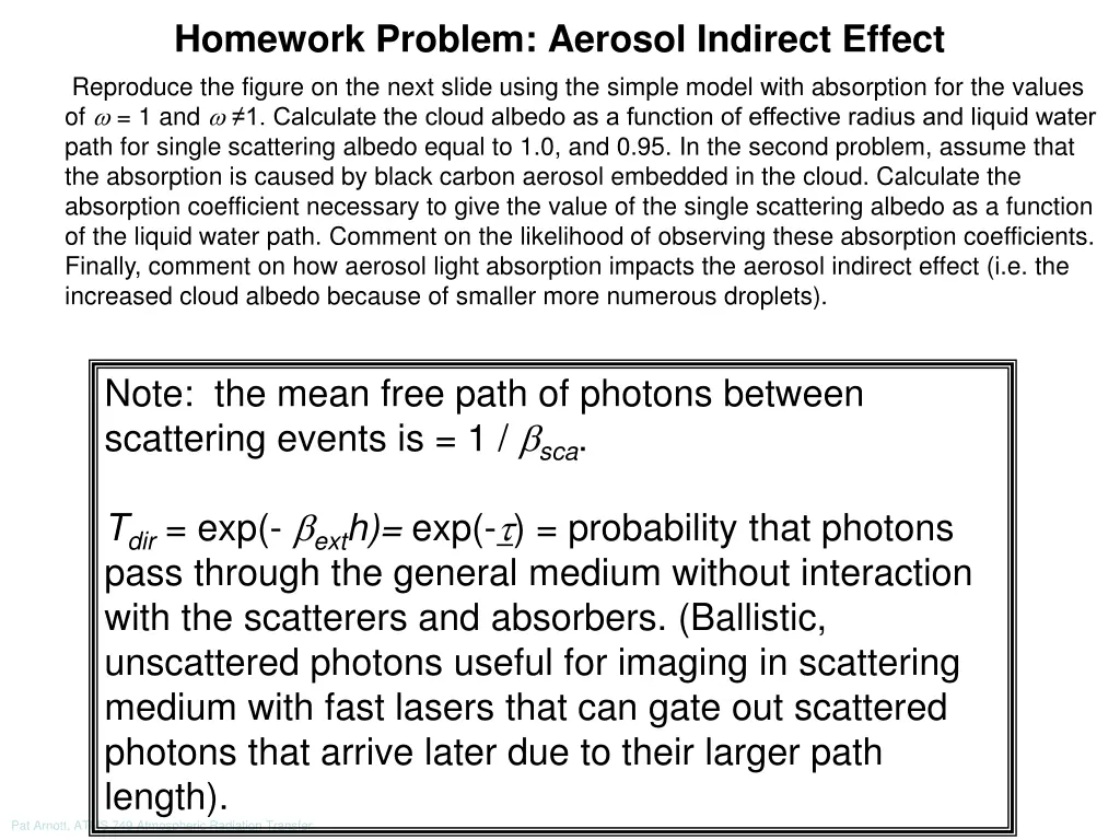 homework problem aerosol indirect effect