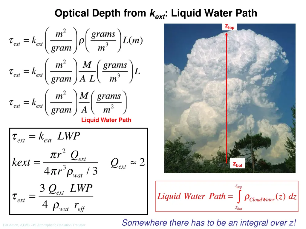 optical depth from k ext liquid water path