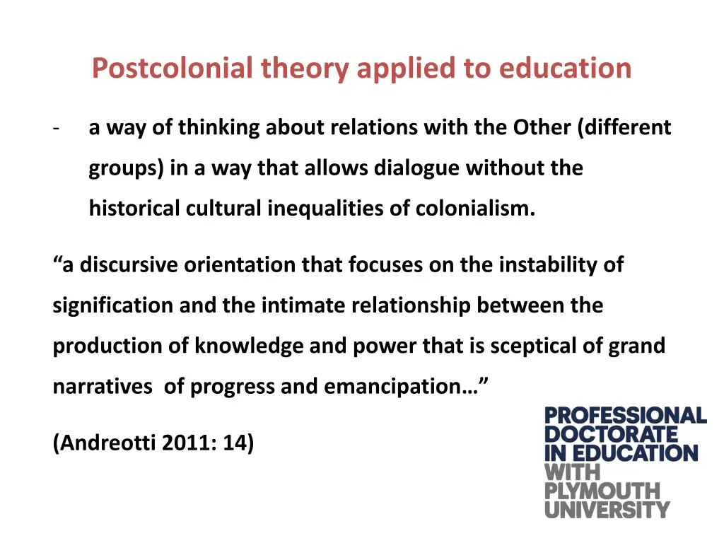 postcolonial theory applied to education