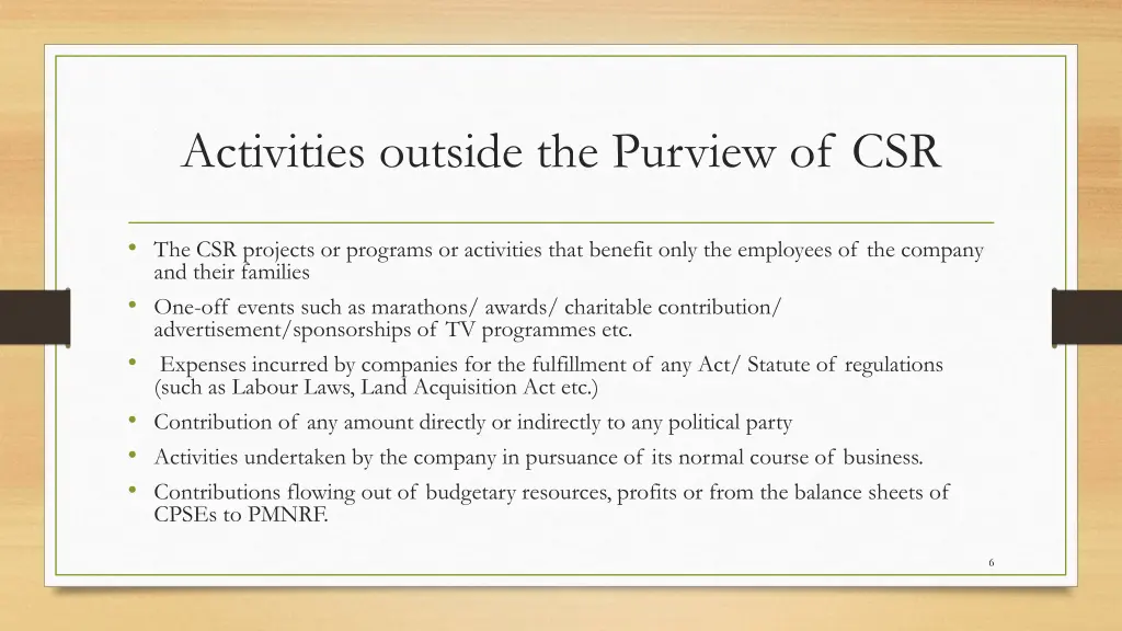 activities outside the purview of csr