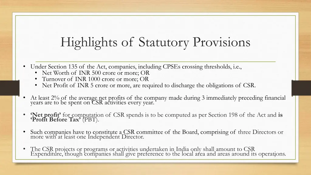 highlights of statutory provisions