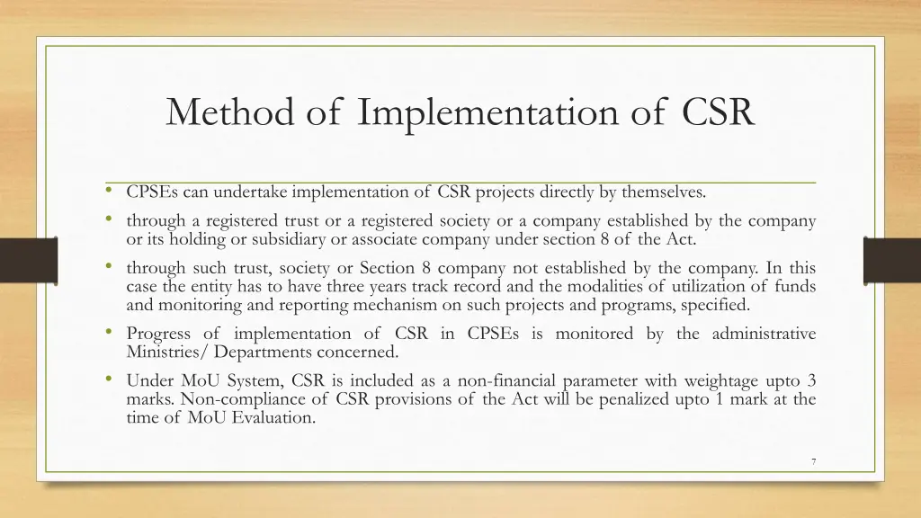 method of implementation of csr