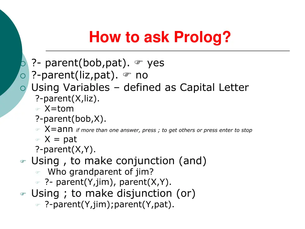 how to ask prolog