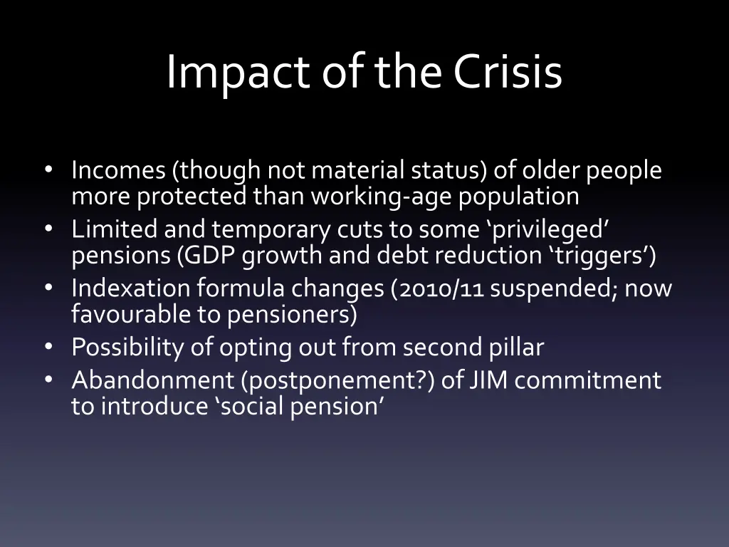 impact of the crisis