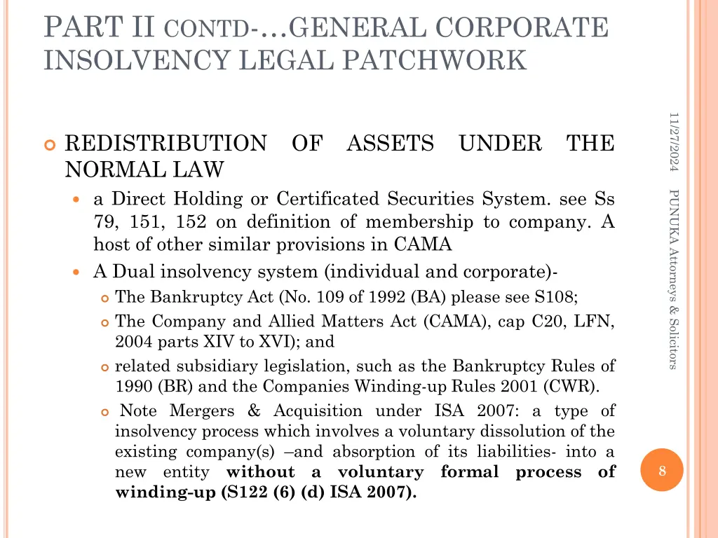 part ii contd general corporate insolvency legal