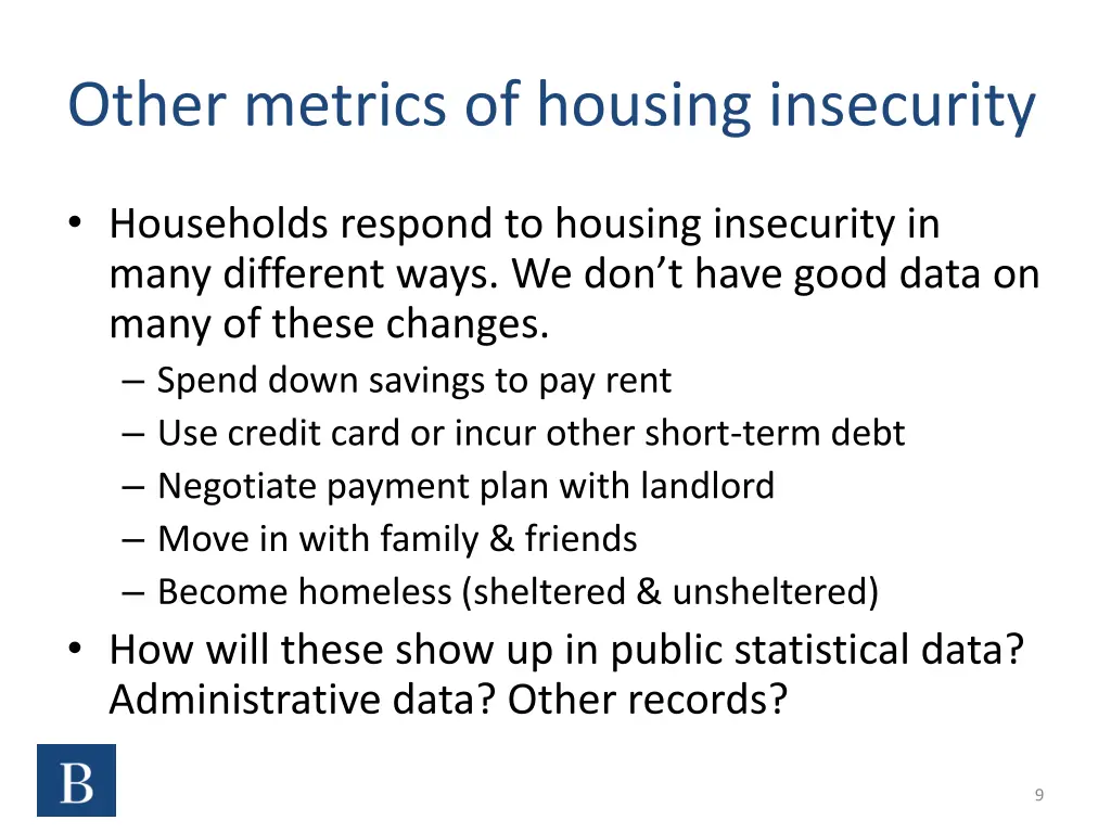 other metrics of housing insecurity