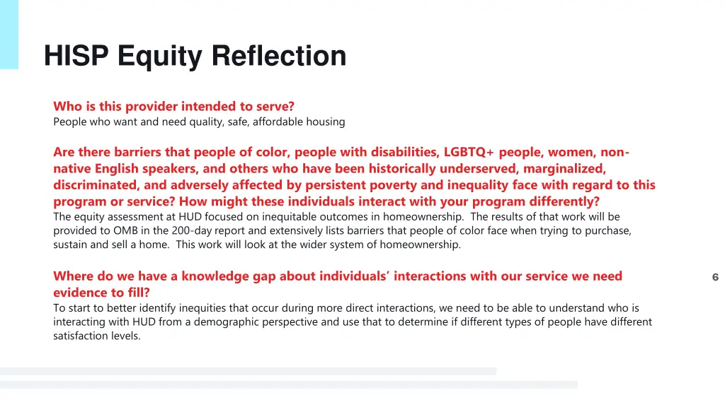 hisp equity reflection