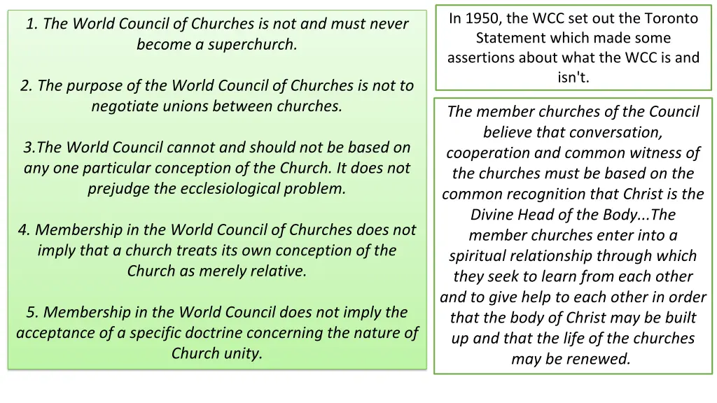 in 1950 the wcc set out the toronto statement