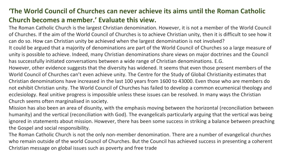 the world council of churches can never achieve