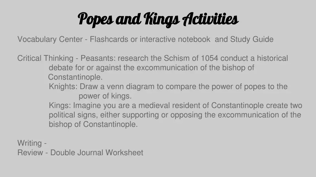 popes and kings activities popes and kings 1