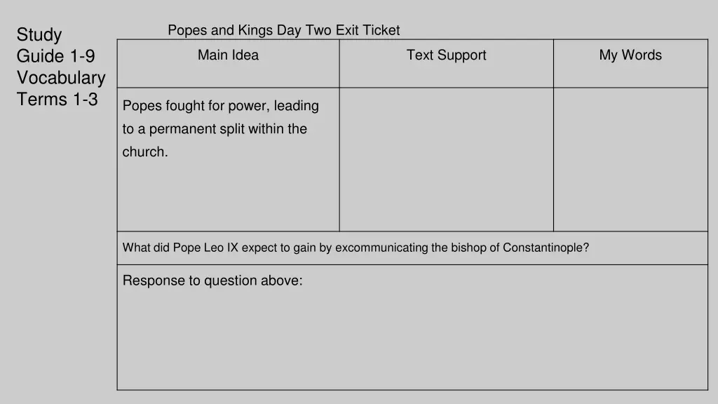 popes and kings day two exit ticket