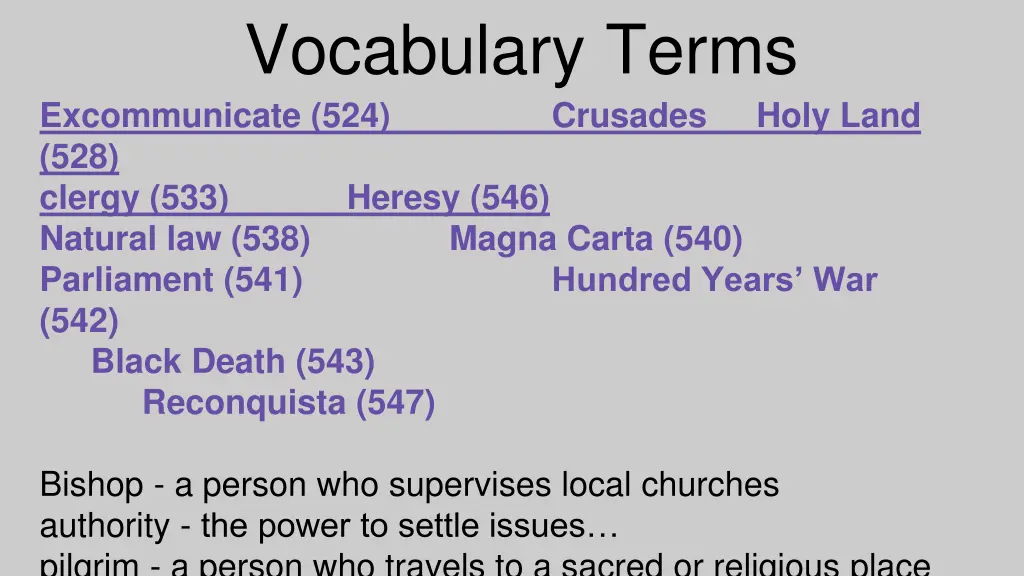 vocabulary terms excommunicate 524 528 clergy