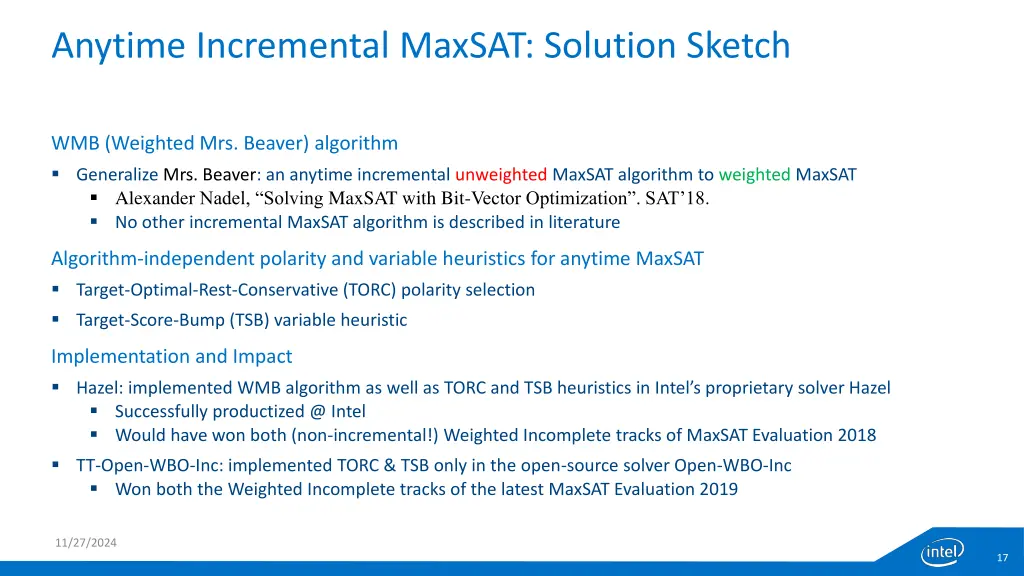 anytime incremental maxsat solution sketch