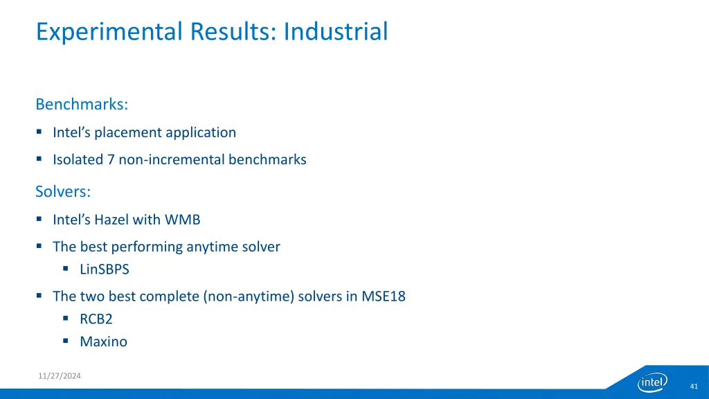 experimental results industrial