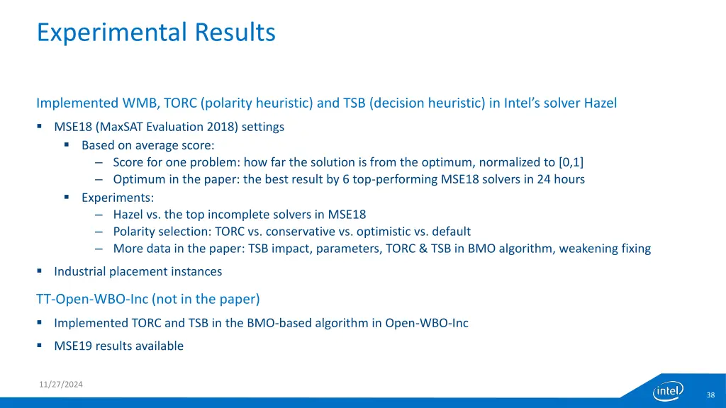 experimental results