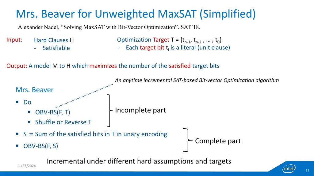 mrs beaver for unweighted maxsat simplified 2