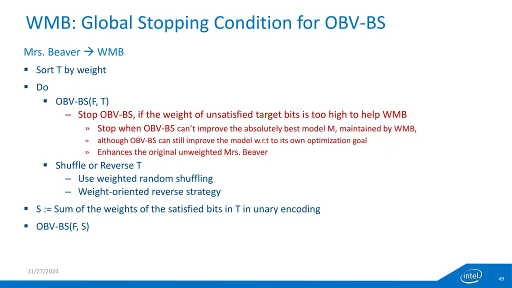 wmb global stopping condition for obv bs