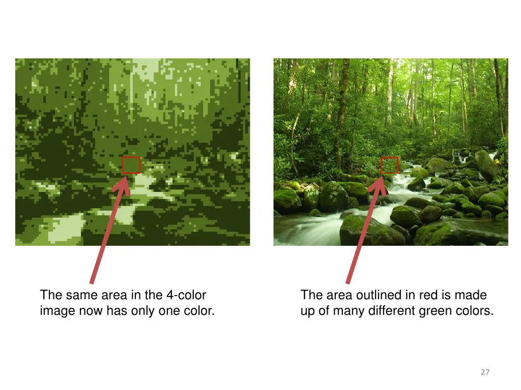 the same area in the 4 color image now has only