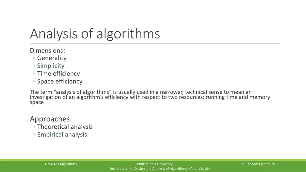 analysis of algorithms