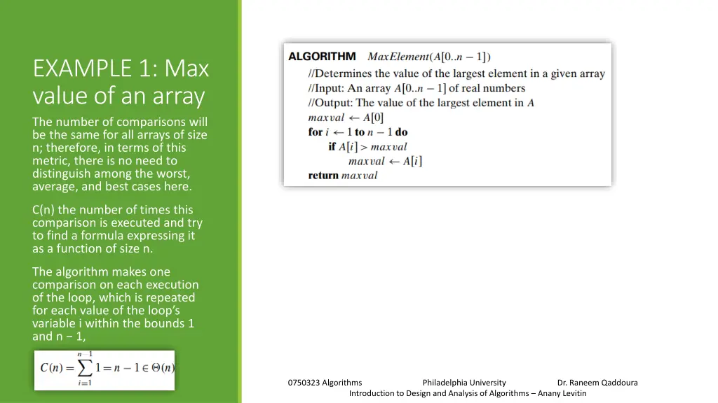 example 1 max value of an array the number