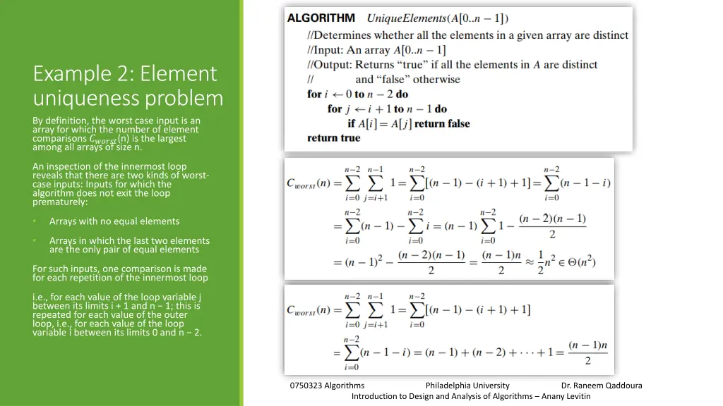 example 2 element uniqueness problem