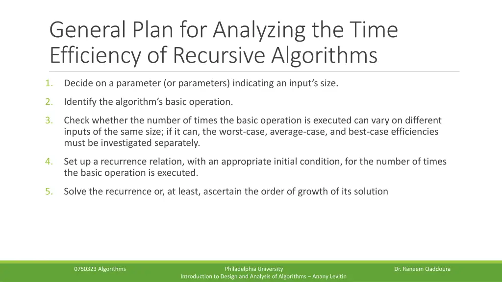 general plan for analyzing the time efficiency 1