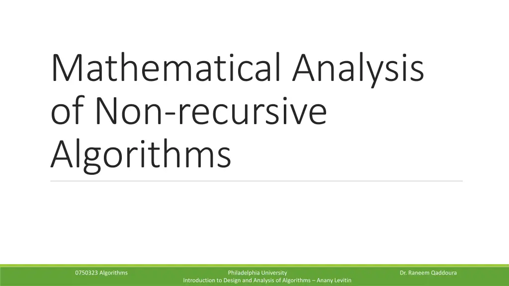 mathematical analysis of non recursive algorithms