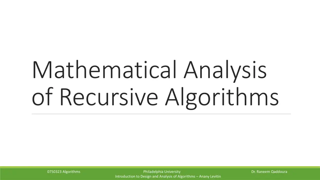 mathematical analysis of recursive algorithms