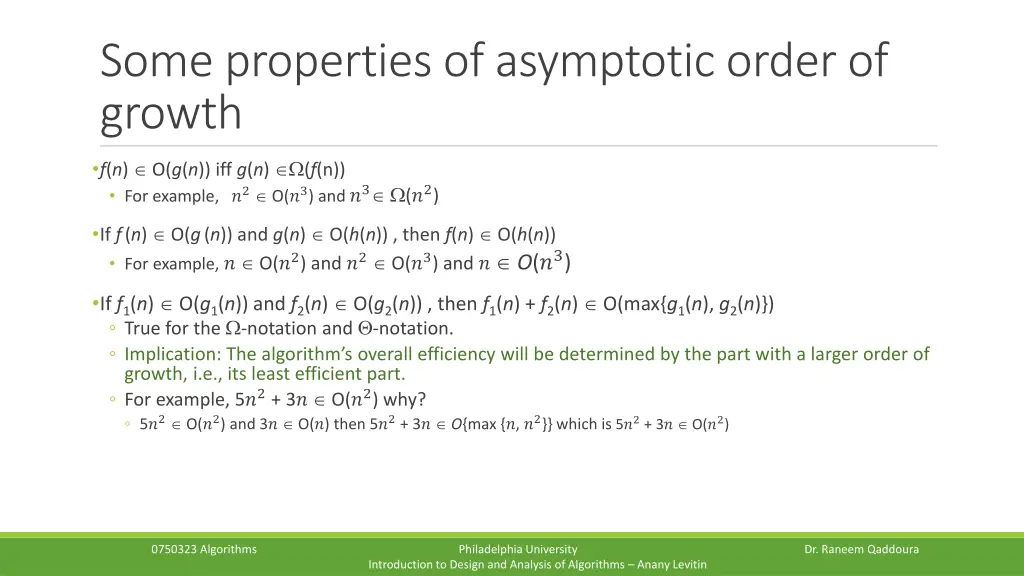 some properties of asymptotic order of growth