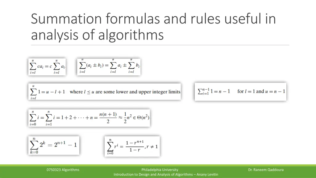 summation formulas and rules useful in analysis