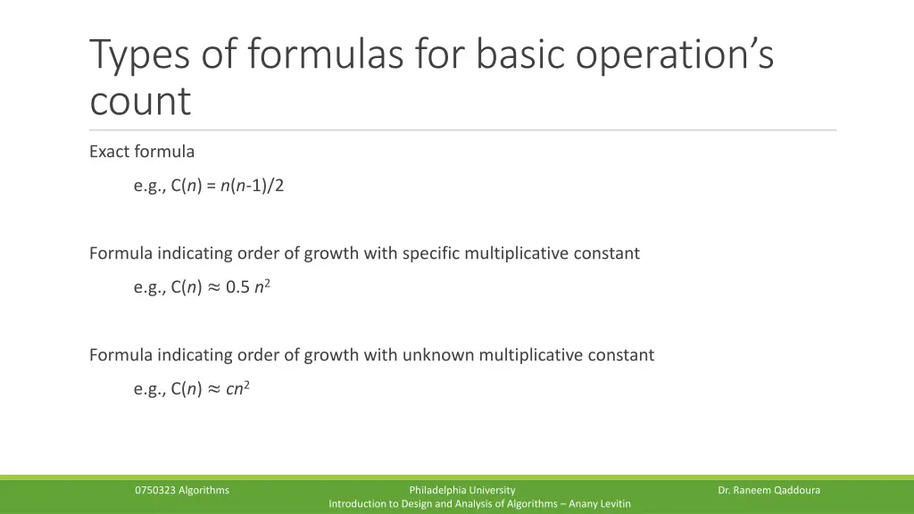 types of formulas for basic operation s count