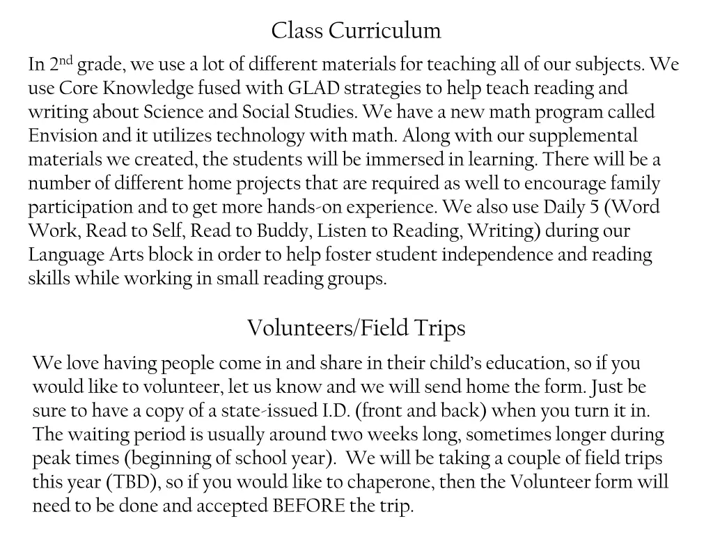 class curriculum