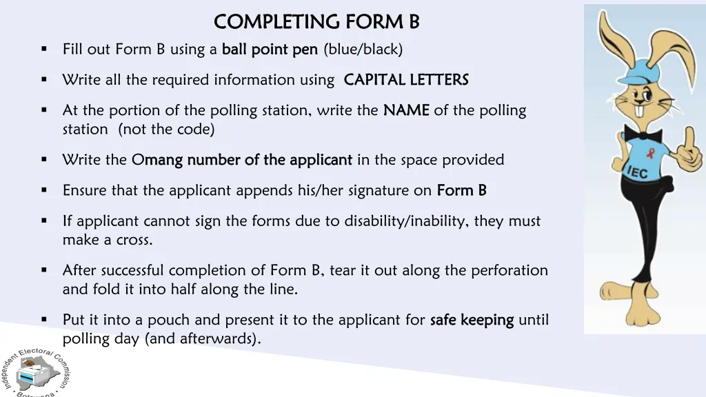 completing form b completing form b