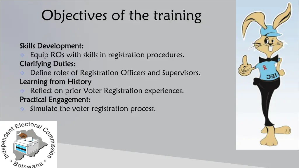 objectives of the training