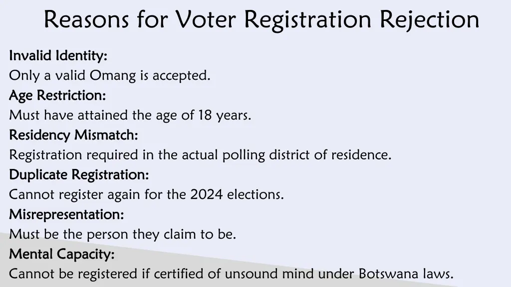 reasons for voter registration rejection