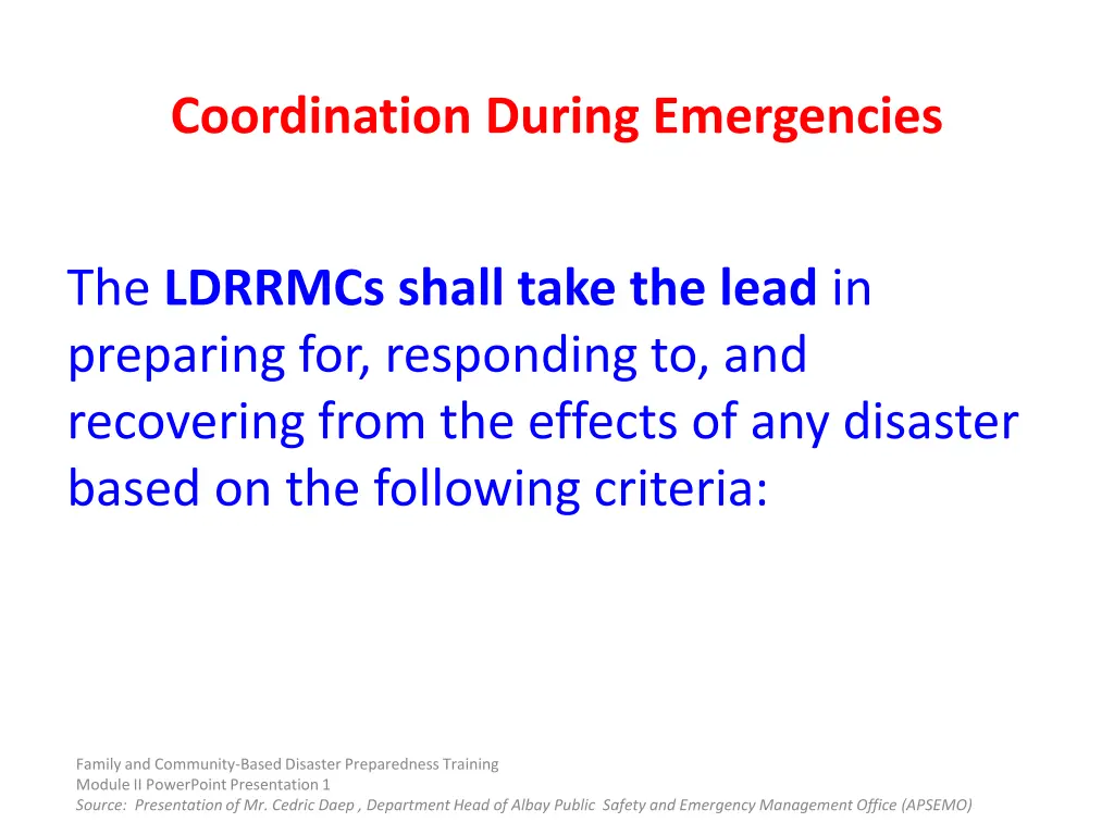 coordination during emergencies