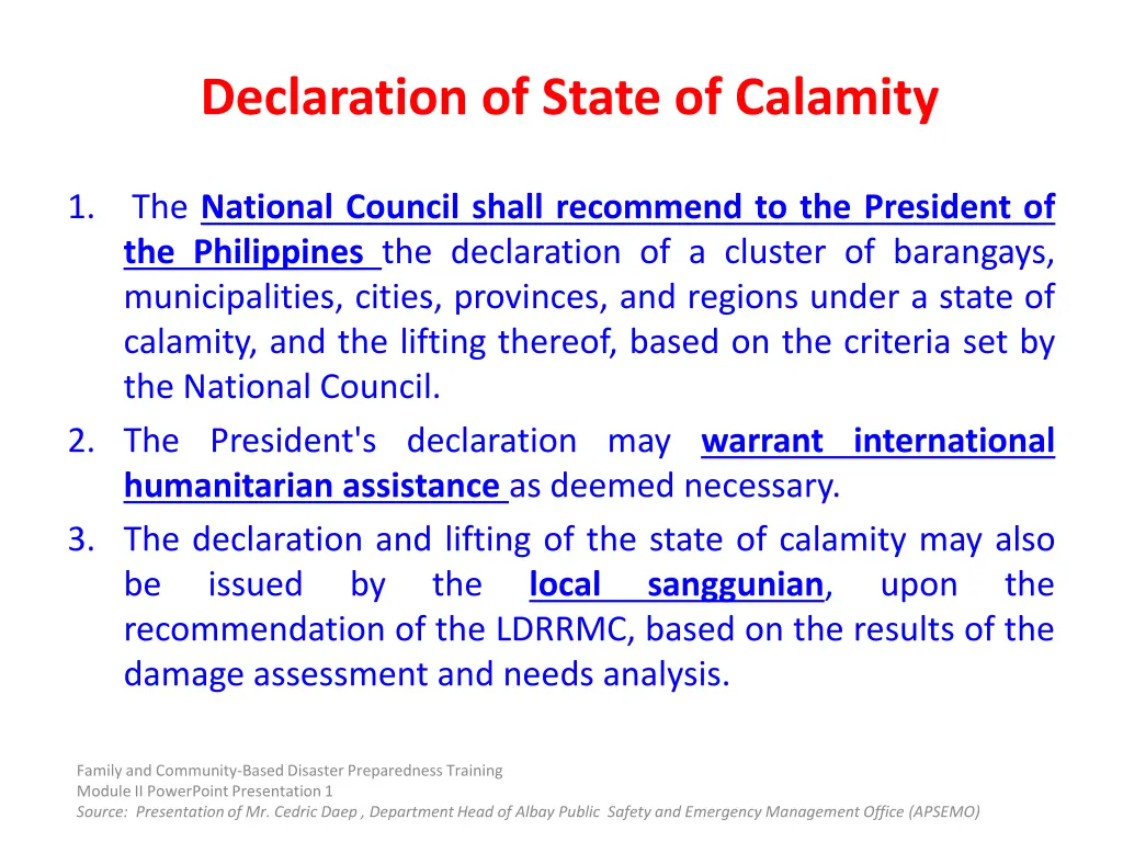 declaration of state of calamity