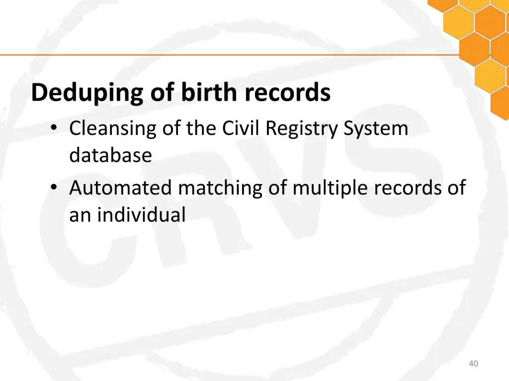 deduping of birth records cleansing of the civil