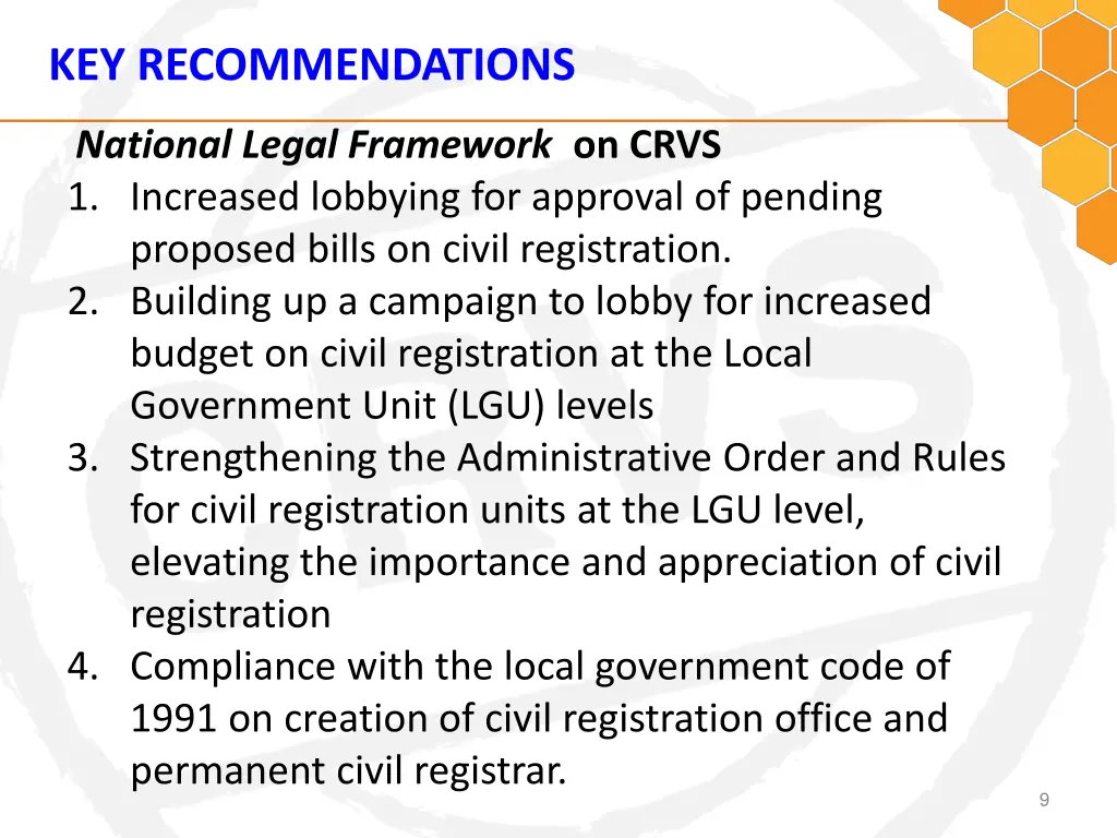 key recommendations