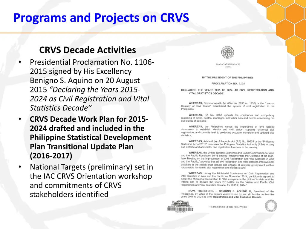 programs and projects on crvs